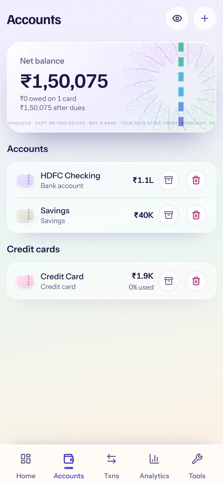 Accounts, each printed as its own note